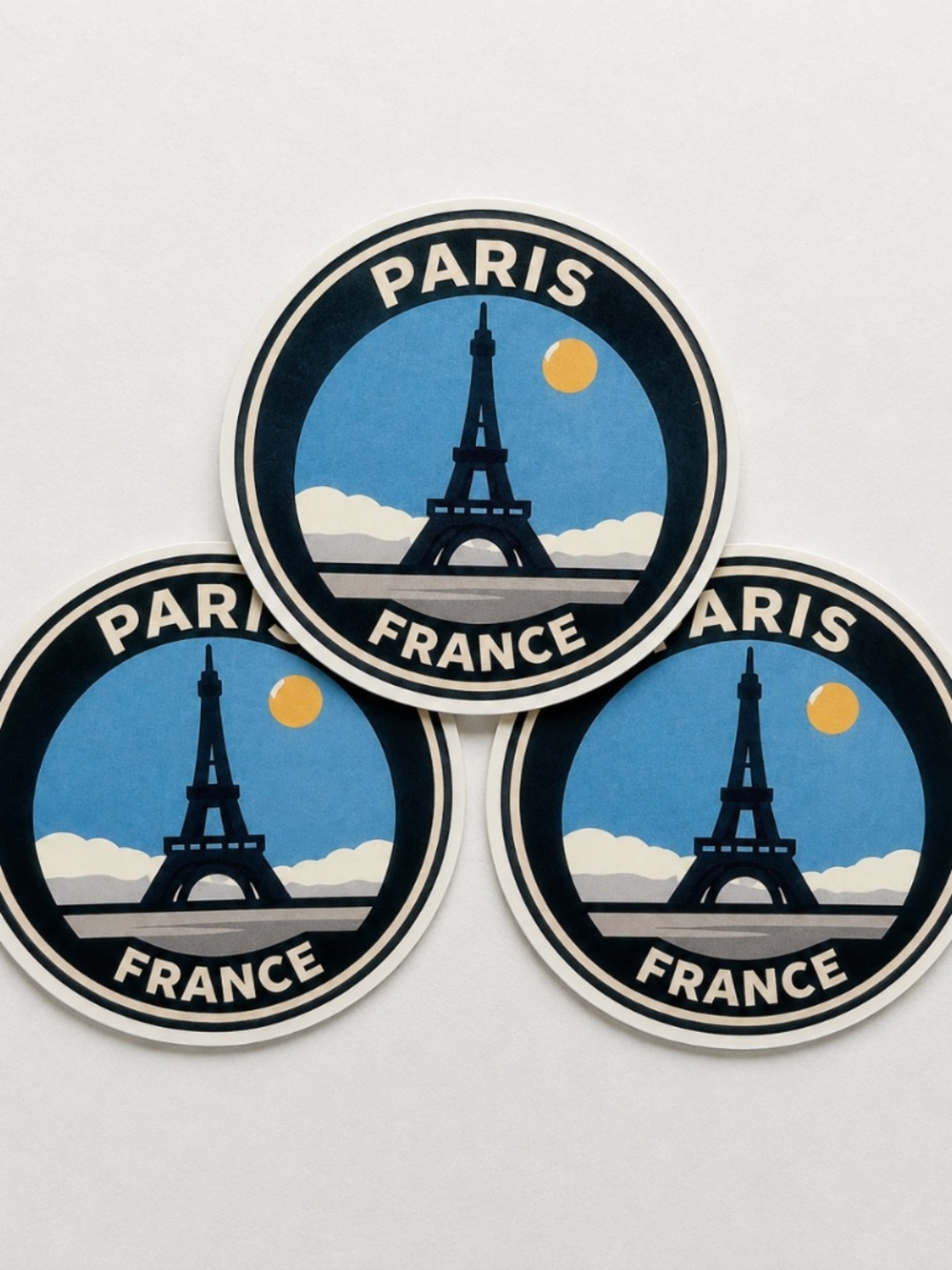 Paris France Stickers Set of 3 - 3 Inch Waterproof Vinyl Decals, Eiffel Tower